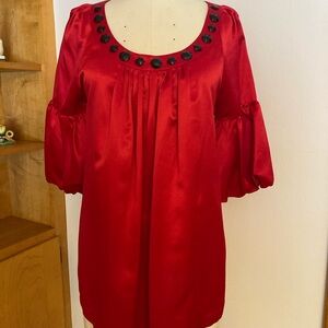 Worthington Red Satin Tunic with Black Jewels Holiday